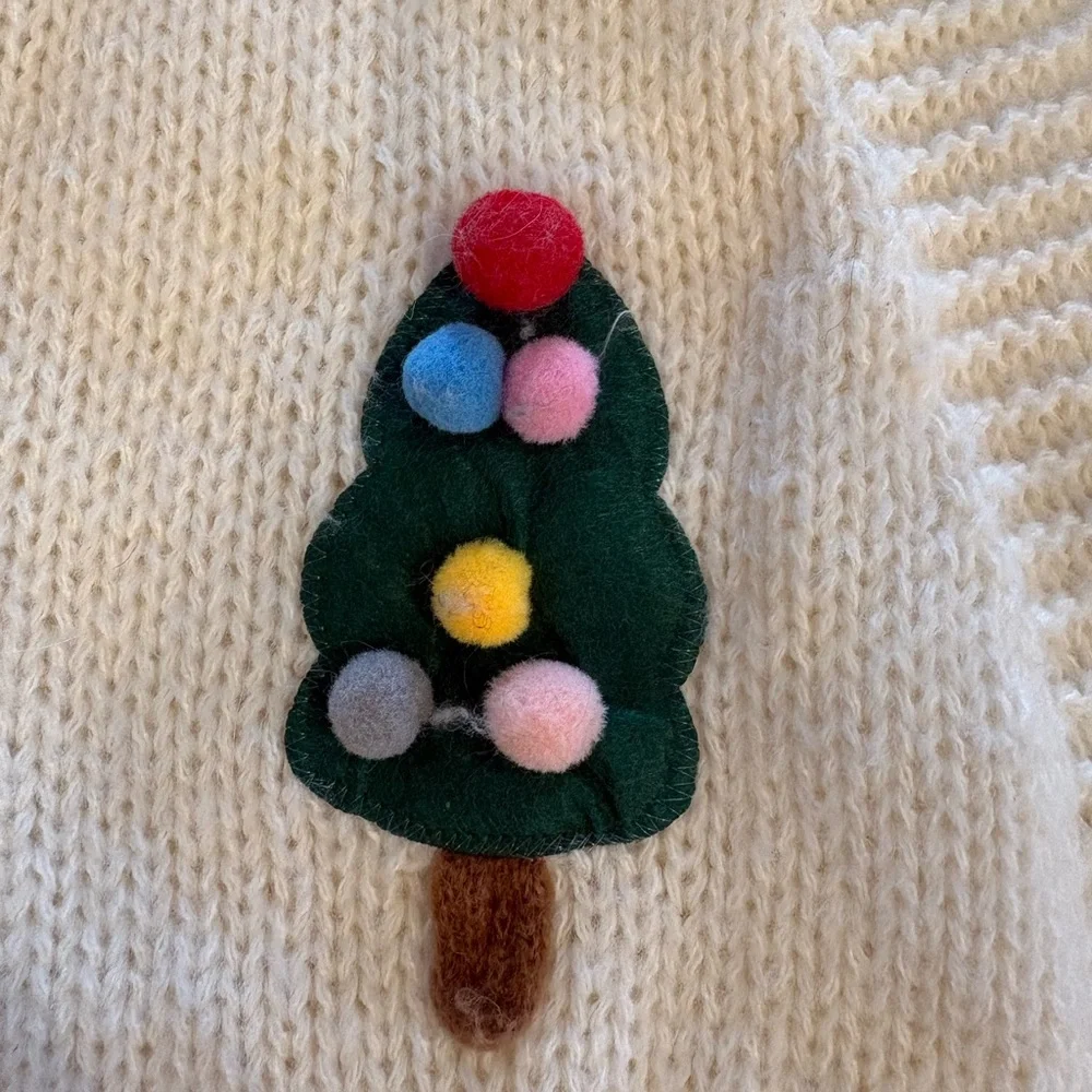 Luka Ivy Cream Cardigan with Festive Tree Accents - Picture 4 of 7